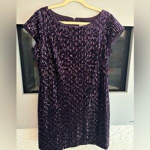 Eliza J short mini  purple velvet sequin mini dress, size 14